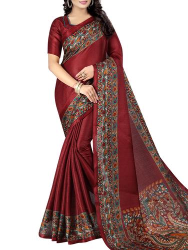 maroon art silk printed saree with blouse - 15027096 - Very Small Image - 1