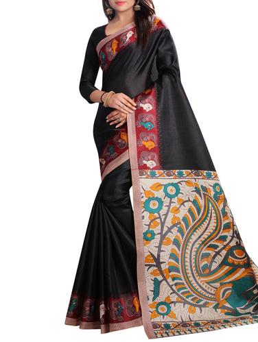 black art silk printed saree with blouse - 15027100 - Very Small Image - 1