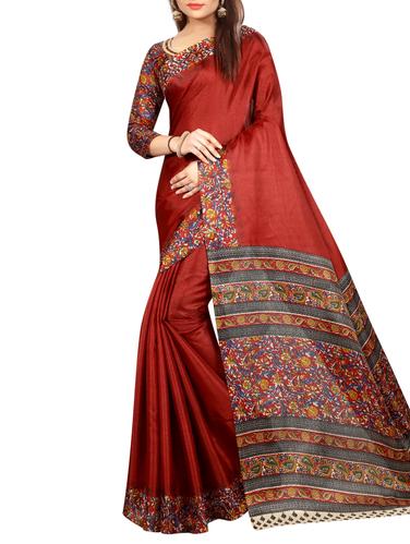 red art silk printed saree with blouse - 15027108 - Very Small Image - 1