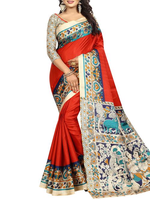 red art silk printed saree with blouse - 15027115 - Very Small Image - 1