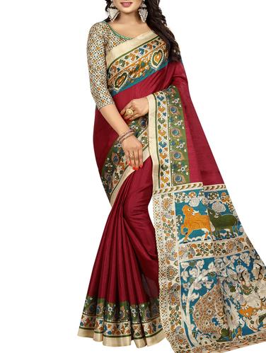 magenta art silk printed saree with blouse - 15027116 - Very Small Image - 1