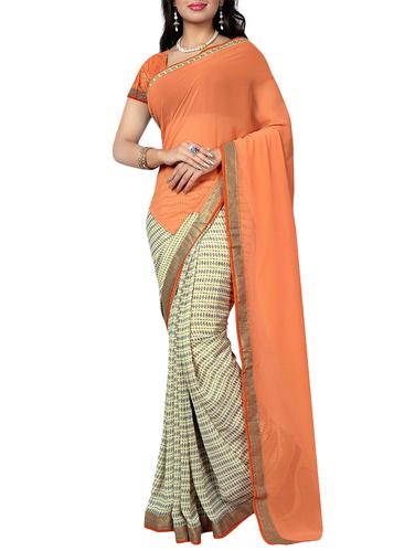orange georgette half & half saree with blouse - 15027197 - Very Small Image - 1