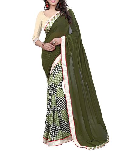 mehandi georgette half & half saree with blouse - 15027218 - Very Small Image - 1