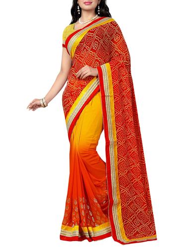 red georgette bandhani saree with blouse - 15027226 - Very Small Image - 1