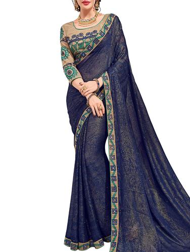 blue chiffon bordered saree with blouse - 15027408 - Very Small Image - 1