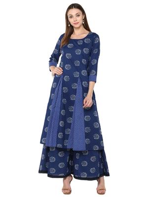 blue cotton kurta palazzo set - 15027435 - Standard Image - 1