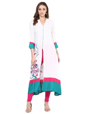 white rayon aline kurta - 15027437 - Standard Image - 1