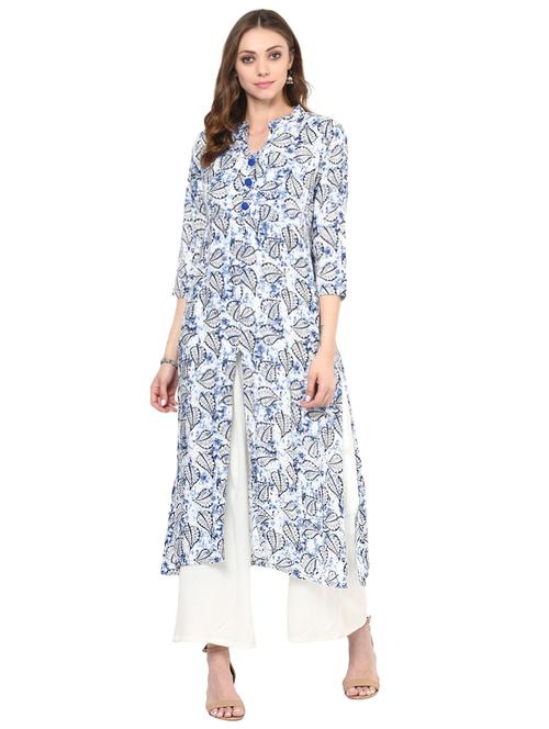 blue rayon aline kurta - 15027443 - Standard Image - 1