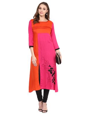 pink rayon a-line kurta - 15027448 - Standard Image - 1