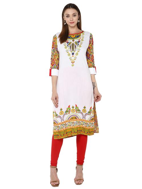 white rayon straight kurta - 15027452 - Standard Image - 1