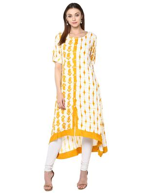 yellow rayon highlow kurta - 15027454 - Standard Image - 1