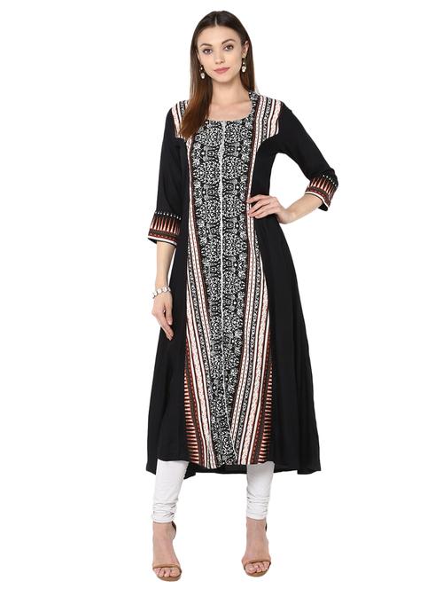black rayon flared kurta - 15027457 - Standard Image - 1