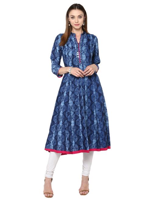 blue rayon flared kurta - 15027458 - Standard Image - 1