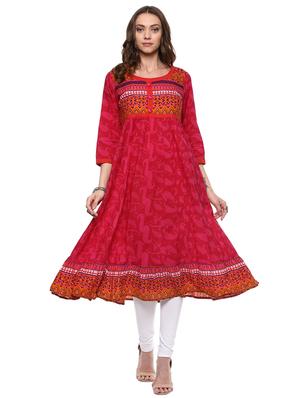 pink cotton flared kurta - 15027464 - Standard Image - 1