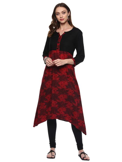 red viscose aline kurta - 15027466 - Standard Image - 1