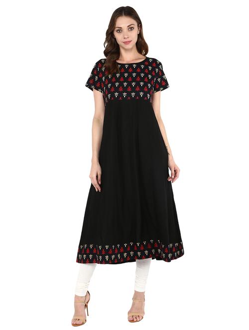 black cotton flared kurta - 15027467 - Standard Image - 1