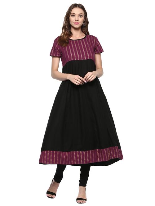 black cotton flared kurta - 15027469 - Standard Image - 1