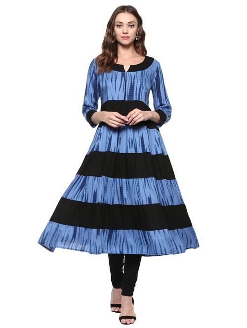 blue rayon tiered kurta - 15027472 - Standard Image - 1