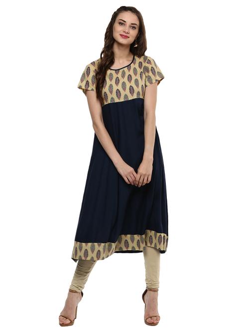 blue rayon flared kurta - 15027475 - Standard Image - 1