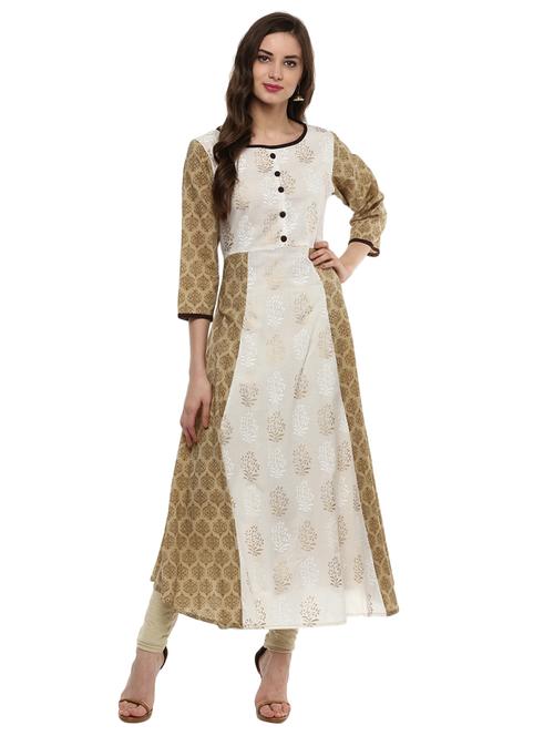 white cotton flared kurta - 15027477 - Standard Image - 1