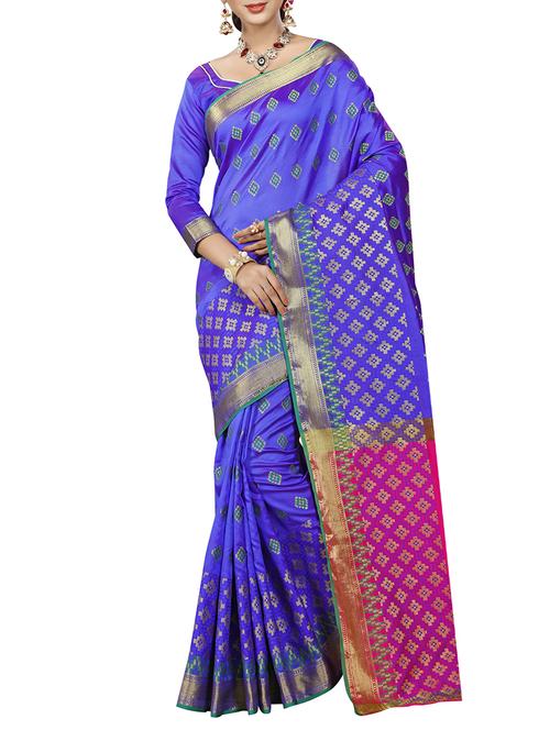 blue silk blend woven saree with blouse - 15027499 - Standard Image - 1