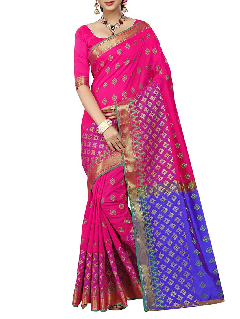 pink silk blend woven saree with blouse - 15027500 - Zoom Image - 1