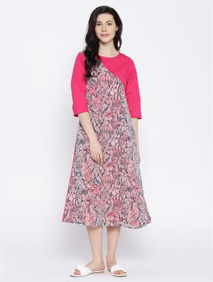 pink printed georgette a-line dress - 15027523 - Standard Image - 1