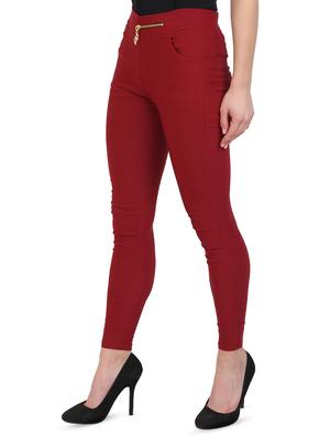 maroon cotton lycra jegging - 15027534 - Standard Image - 2