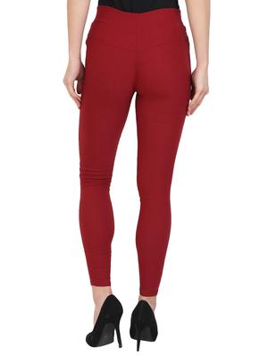maroon cotton lycra jegging - 15027534 - Standard Image - 3