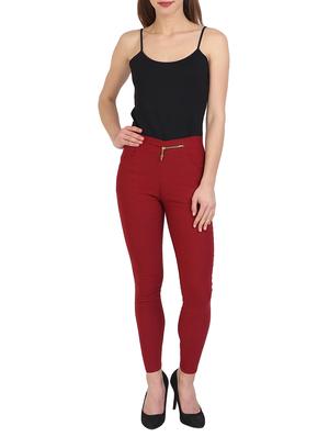 maroon cotton lycra jegging - 15027534 - Standard Image - 4