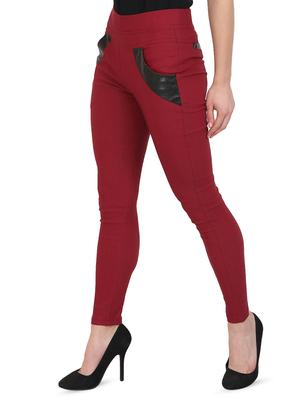 maroon cotton lycra jegging - 15027535 - Standard Image - 2
