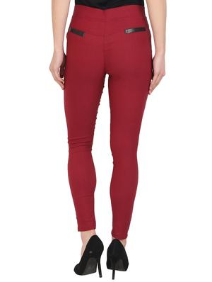 maroon cotton lycra jegging - 15027535 - Standard Image - 3