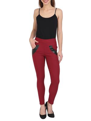 maroon cotton lycra jegging - 15027535 - Standard Image - 4