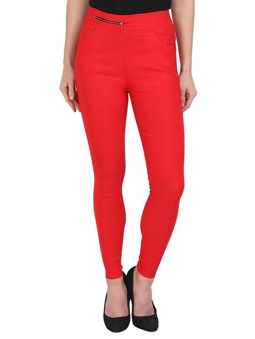 solid red cotton lycra jegging - 15027537 - Standard Image - 1