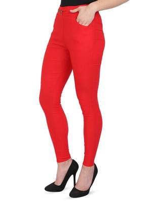 solid red cotton lycra jegging - 15027537 - Standard Image - 2
