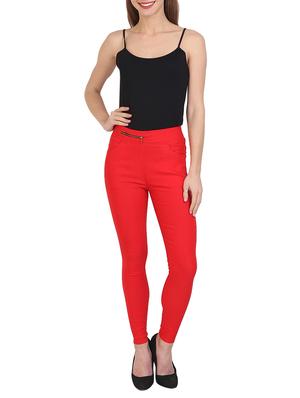 solid red cotton lycra jegging - 15027537 - Standard Image - 4