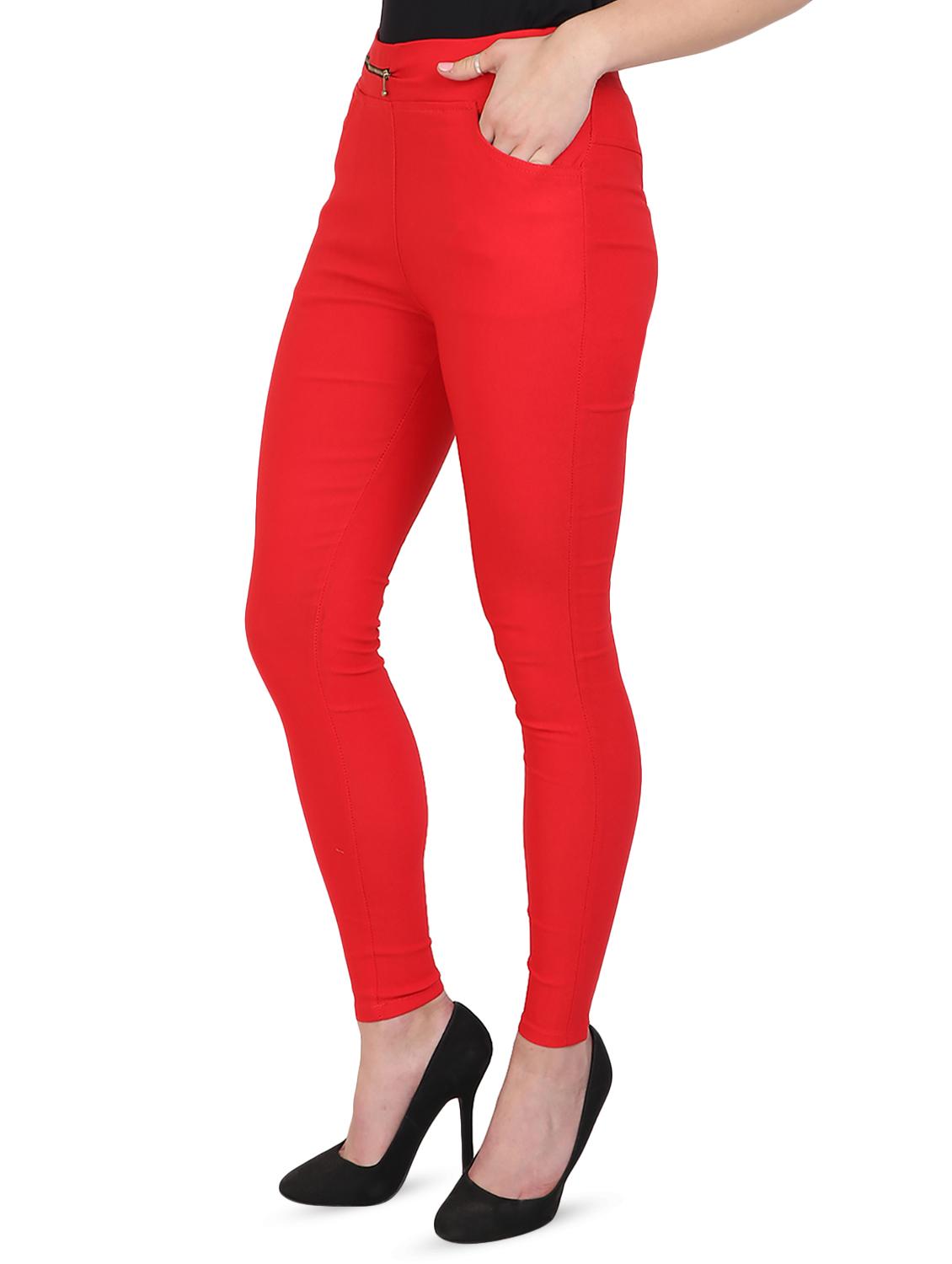 solid red cotton lycra jegging - 15027537 - Zoom Image - 2