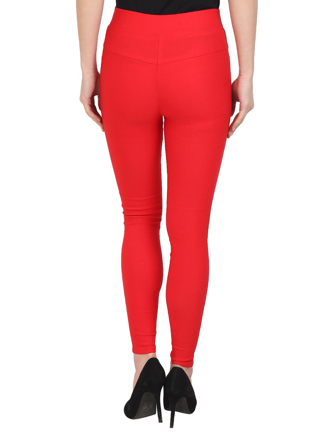 solid red cotton lycra jegging - 15027537 - Zoom Image - 3