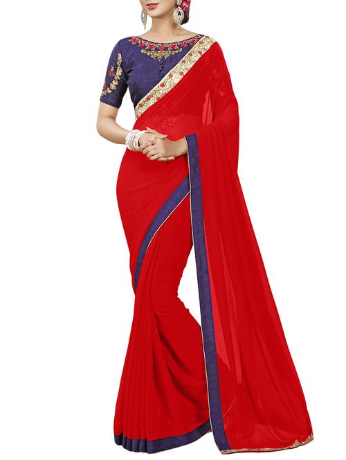 red georgette bordered saree with blouse - 15027588 - Standard Image - 1