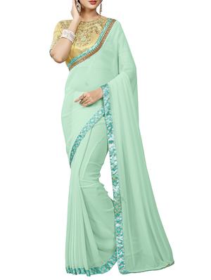 green georgette bordered saree with blouse - 15027589 - Standard Image - 1