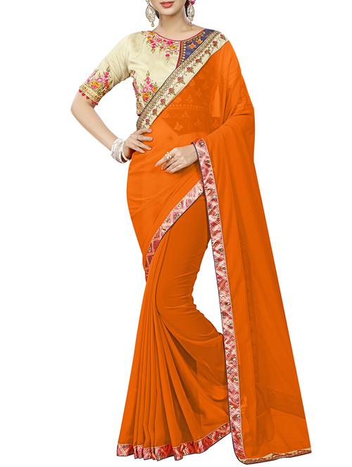 orange georgette bordered saree with blouse - 15027590 - Standard Image - 1