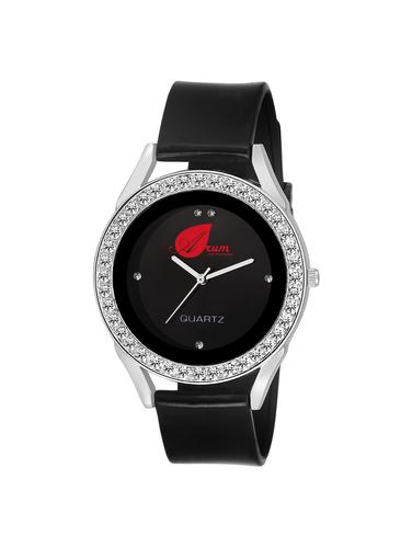 Arum Black Round Dial Leather Strap Analog Watch for Women's - 15027607 - Very Small Image - 1