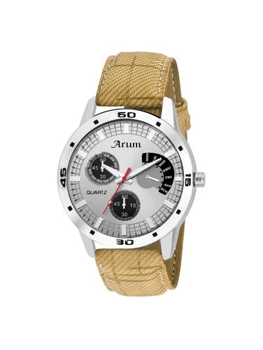 Arum Grey Round Dial Leather Strap Wrist Watch for Men's - 15027610 - Very Small Image - 1