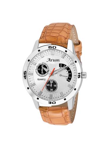 Arum White Round Shaped Dial Analogue Watch for Men's - 15027623 - Very Small Image - 1