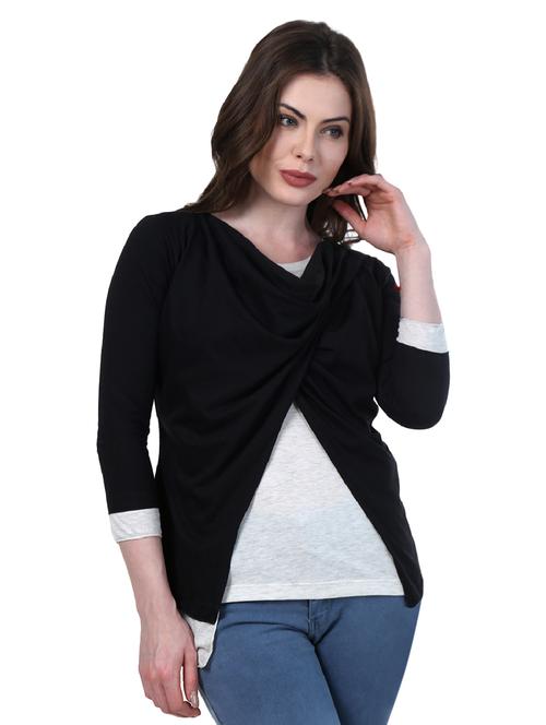 black solid cowl neck top - 15027675 - Standard Image - 1