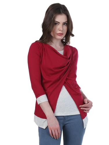 red solid cowl neck top - 15027676 - Very Small Image - 1