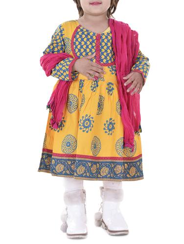 yellow cotton kurti with dupatta - 15027926 - Very Small Image - 1