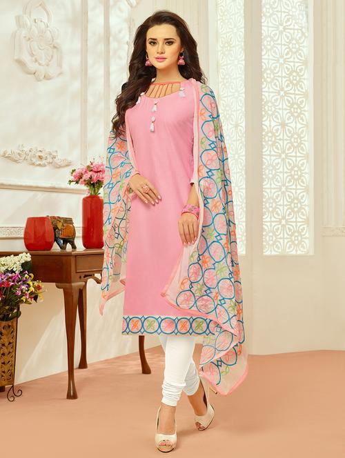 pink churidaar suit unstitched suit - 15027967 - Standard Image - 1