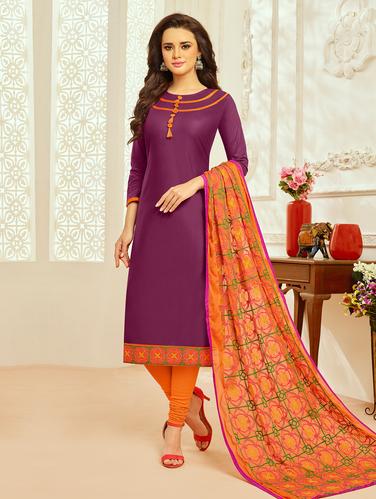 Embroidered unstitched churidaar suit - 15027968 - Very Small Image - 1