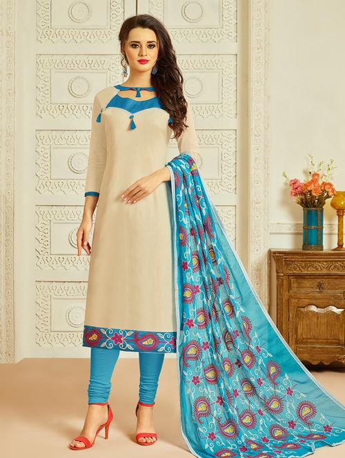 Embroidered unstitched churidaar suit - 15027974 - Standard Image - 1